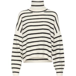 Gestuz - Alphagz Rollneck Striped Noos - Gebreide Coltrui - Wit - Dames