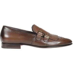 Santoni Donkerbruine Double Monks Strap Schoenen , Brown , Heren , Maat: 42 1/2 EU