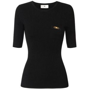 Elisabetta Franchi, Dames, Truien, Zwart, Maat: XS Zijde,