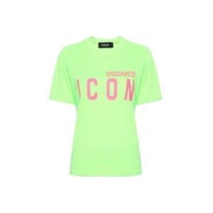 Dsquared2 Neon Green Icon Motif T-shirts en Polos , Green , Dames , Maat: XS
