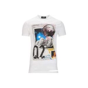 Dsquared2 Wit Katoenen T-Shirt, Gemaakt in Italië , White , Heren , Maat: S