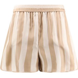 Fendi Zijden Pequin Shorts met Elastische Taille , Beige , Dames , Maat: 2XS