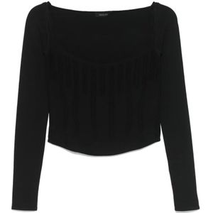 Mugler, Dames, Tops, Zwart, Maat: L Leer,