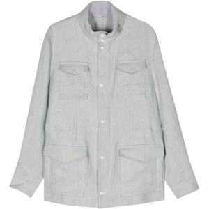 Eleventy, Heren, Jassen, Blauw, Maat: 3XL Linnen,