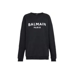 Balmain Katoenen sweatshirt met ecologisch ontwerp en flocklogo. , Black , Dames , Maat: S