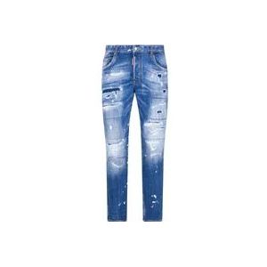 Dsquared2 Blauwe Denim Stretch Jeans met Versleten Details , Blue , Heren , Maat: L