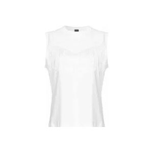 Pinko Witte Mouwloze Katoenen T-shirt met Franje Detail , White , Dames , Maat: L