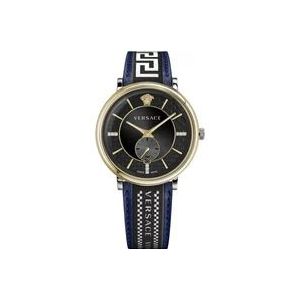 Versace V-circle Multifunction Leren Horloge , Blue , Heren , Maat: ONE Size