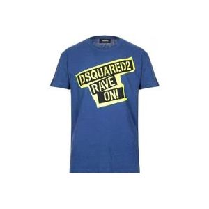 Dsquared2 Blauw Katoenen T-Shirt - Gemaakt in Italië , Blue , Heren , Maat: M