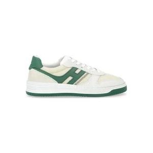 Hogan Witte en Groene Leren Sneakers Vintage Stijl , White , Heren , Maat: 41 EU