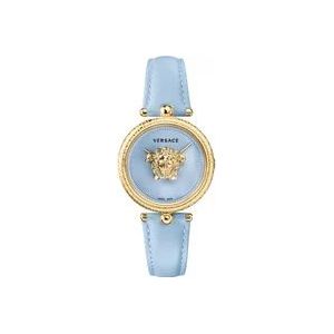Versace Blauw Lederen Gouden Stalen Horloge , Multicolor , Dames , Maat: ONE Size