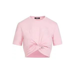 Versace Roze & Paarse Logo T-Shirt , Pink , Dames , Maat: 2XS