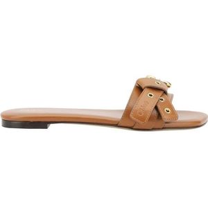 Chloé - Mae Slippers - Bruin - Leer - Decoratieve Gouden Gesp
