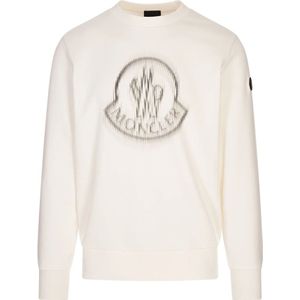 Moncler, Heren, Sweatshirts & Hoodies, Wit, Maat: L Katoen,