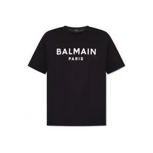 Balmain T-shirt met logo , Black , Heren , Maat: L