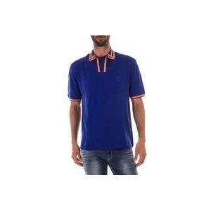 Versace Stijlvolle Polo Blauw Oranje , Blue , Heren , Maat: L