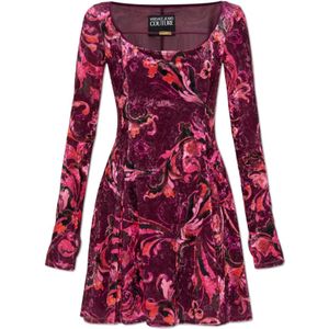 Versace Jeans Couture, Dames, Jurken, Roze, Maat: M Velours,