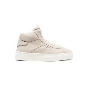 Santoni Beige Sheepskin High-Top Sneakers , Beige , Dames , Maat: 38 EU