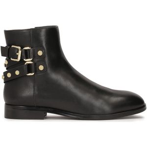 Kazar - Zwarte Laarzen - Leer - Platte Zool - Strass Versiering