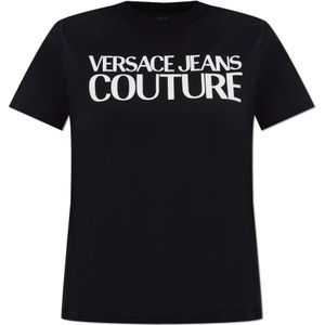 Versace Jeans Couture, Dames, Tops, Zwart, Maat: XS Katoen,