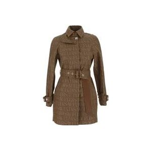 Versace Logo Canvas Trenchcoat , Brown , Dames , Maat: 2XS