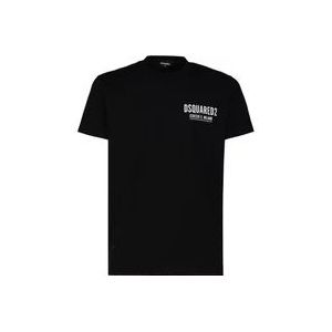 Dsquared2 Zwarte Katoenen T-shirt met Logo Print , Black , Heren , Maat: S
