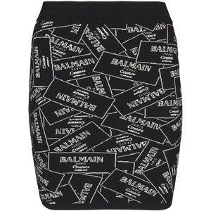 Balmain Korte rok in label jacquard gebreid , Black , Dames , Maat: 2XS
