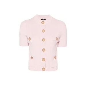 Balmain Roze V-hals Sweater met Gouden Knopen , Pink , Dames , Maat: XS