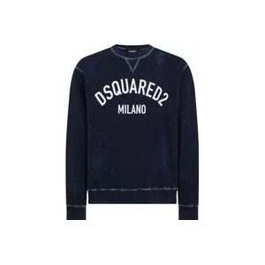 Dsquared2 Blauwe Cool Fit Crewneck Sweaters , Blue , Heren , Maat: 2XL