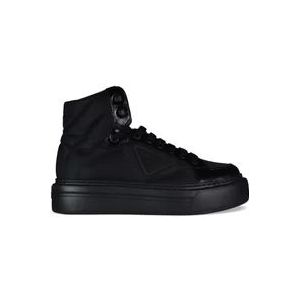 Prada Zwarte Geborsteld Leren High-Top Sneakers , Black , Dames , Maat: 39 EU