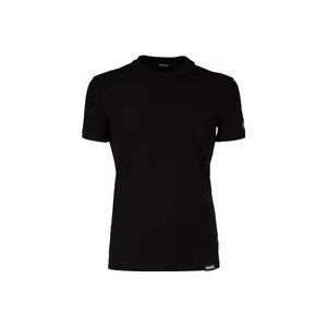 Dsquared2 Aansluitend Ronde Hals Korte Mouw T-shirt met Decoratieve Zijkant Tekst , Black , Heren , Maat: XL