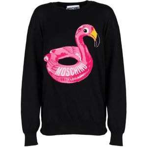 Moschino - Flamingo - Sweater - Zwart - Katoen - Multicolor Print