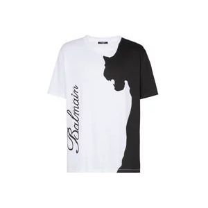 Balmain Tijgerprint T-shirt met korte mouwen , White , Heren , Maat: XS