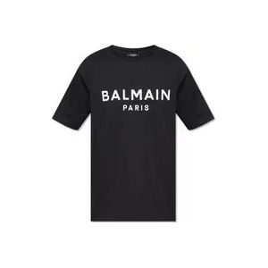 Balmain T-shirt met logo , Black , Heren , Maat: XL