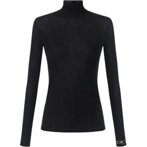 Elisabetta Franchi, Dames, Truien, Zwart, Maat: S Wol,