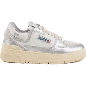 Autry Witte/zilveren leren damessneakers , White , Dames , Maat: 41 EU