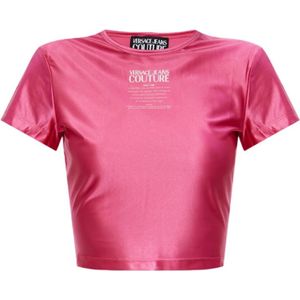 Versace Jeans Couture - Tops - Roze - Materiaal - Bold Text Print Crop Top