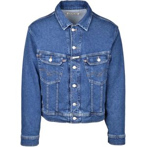 Replay, Heren, Jassen, Blauw, Maat: L Denim,