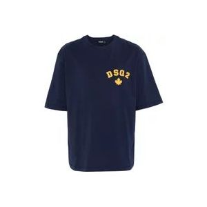 Dsquared2 Blauw Logo Patch Crew Neck T-shirt , Blue , Heren , Maat: L