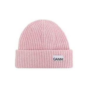 Ganni Beanie met logo , Pink , Dames , Maat: ONE Size