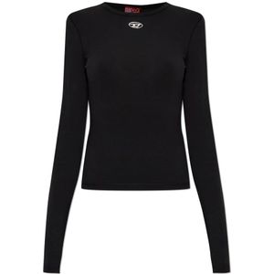 Diesel, Dames, Tops, Zwart, Maat: L Katoen,
