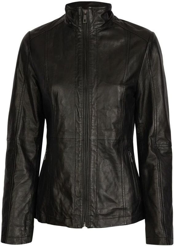 Bugatti - Leren Jas - Zwart - Dames - Elegante Leren Jas met Opstaande Kraag