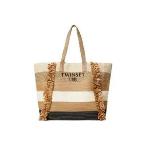 Twinset Multicolor Fringed Stro Shopper Tote Tas , Beige , Dames , Maat: ONE Size