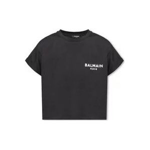 Balmain Cropped T-shirt met logo , Black , Dames , Maat: L