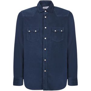 Lardini, Heren, Overhemden, Blauw, Maat: S Katoen,