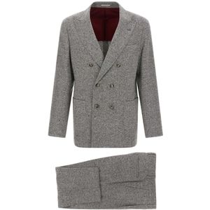 Brunello Cucinelli, Heren, Pakken, Grijs, Maat: L Wol,