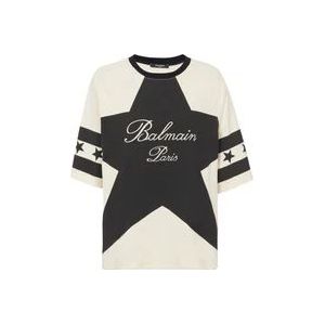 Balmain Handtekening Sterren T-shirt , Beige , Dames , Maat: S