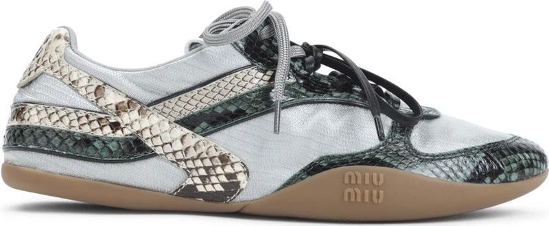 Miu Miu Low-Top Sneakers - Laced Grey Sneakers With Snake-Print Overlays in grijs