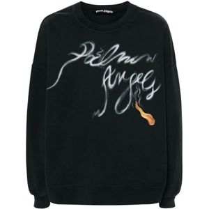 Palm Angels, Heren, Sweatshirts & Hoodies, Zwart, Maat: M Katoen,