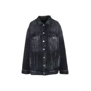 Balenciaga Zwarte Denim Jas met Verwassen Effect , Black , Dames , Maat: S